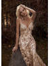 Rose Gold Sequined Fringe Boho Beach Fashion Wedding Dress